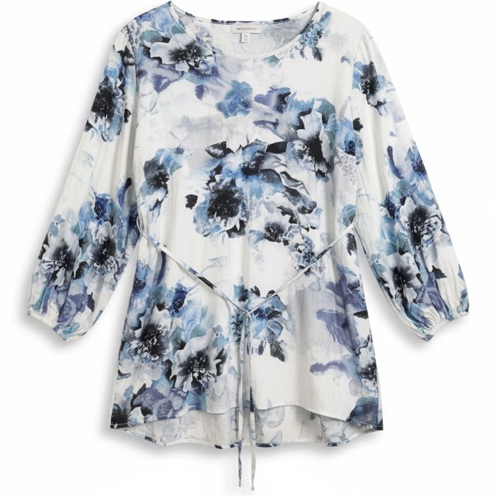 H&M Blue & White Floral Blouse, Relaxed Fit, Size M